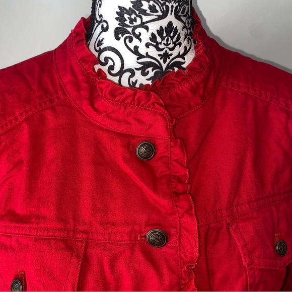 Sandro Studio Size 2X Red Jacket with Ruffled Edges and Breast Pockets - Picture 12 of 13